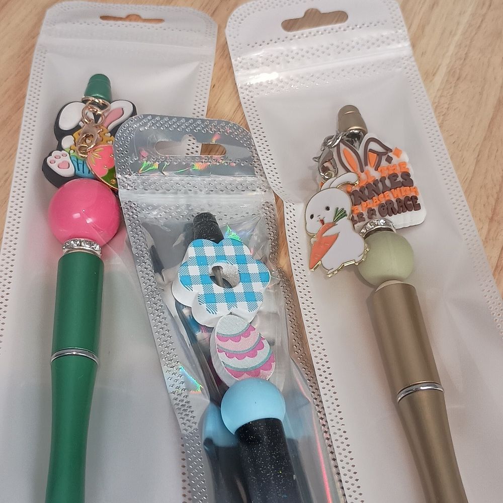 3pc Handcrafted Beaded Pens Bundle Novelty Cute Pastel - Picture 7 of 7